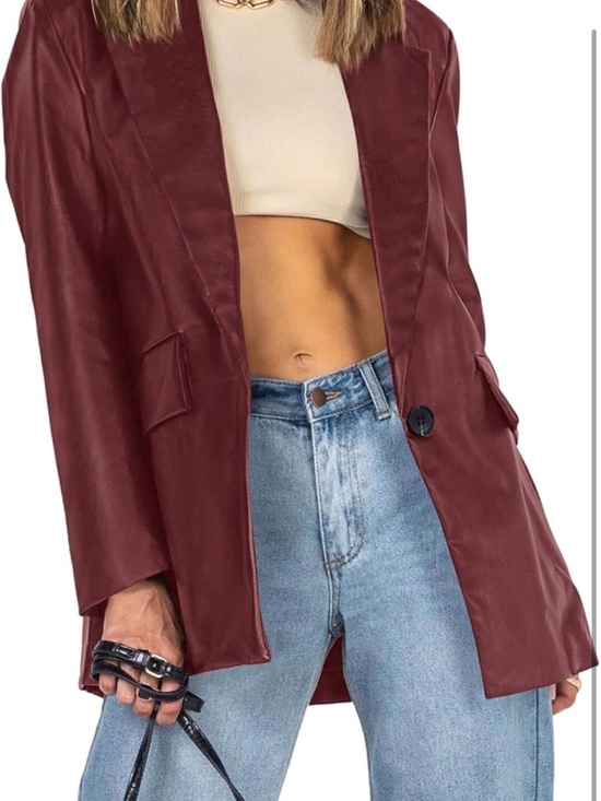Pepochic Jackets & Blazers - Women's Faux Leather Blazer Jacket in Deep Burgundy